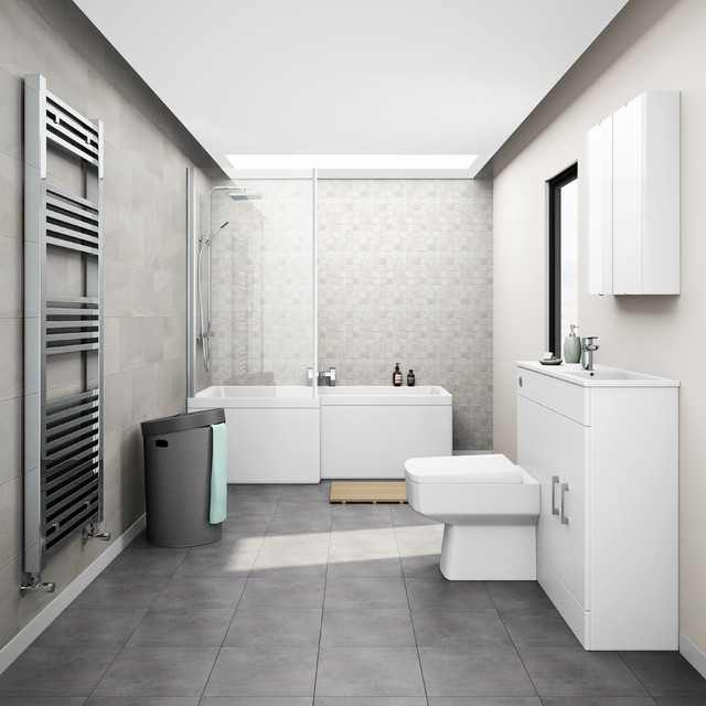Modern Family Bathroom Contemporain, Brooklyn Grey Avola Modern Sink Vanity Unit Toilet Package