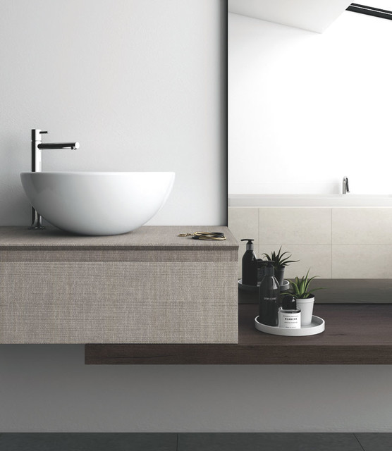 Modern light grey bathroom with shelving Modern Bathroom Miami