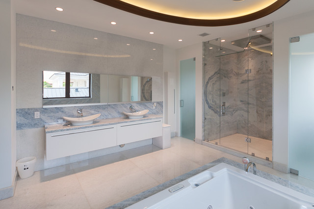 Modern Mosa White Marble Home - Contemporary - Bathroom - Miami - by ...