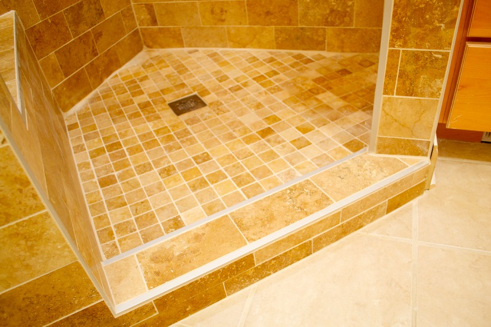 Modern Walk In Shower WIth Bench Mediterranean Bathroom New