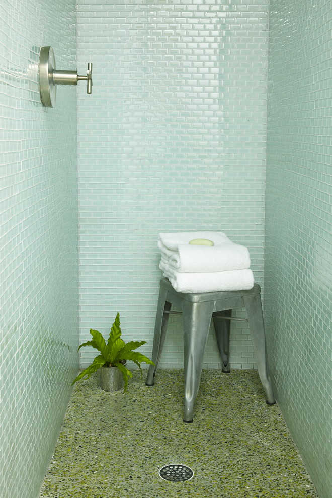 Bathroom - eclectic green tile and glass tile bathroom idea in Other