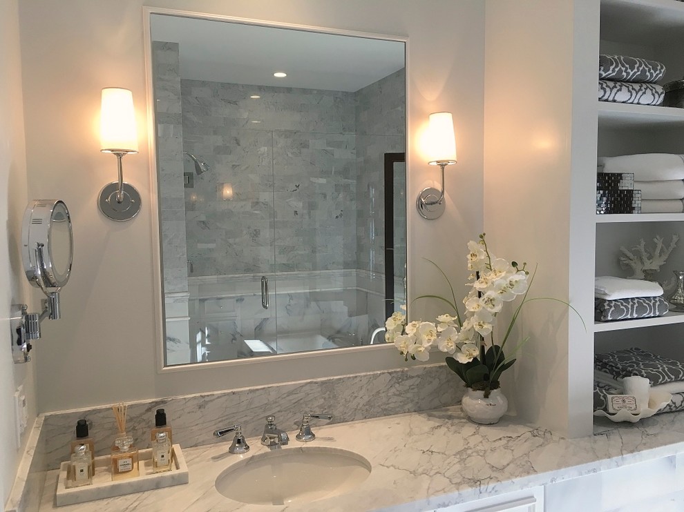 Montecito Carrara Marble Master Bathroom Traditional Bathroom Santa Barbara by Duet