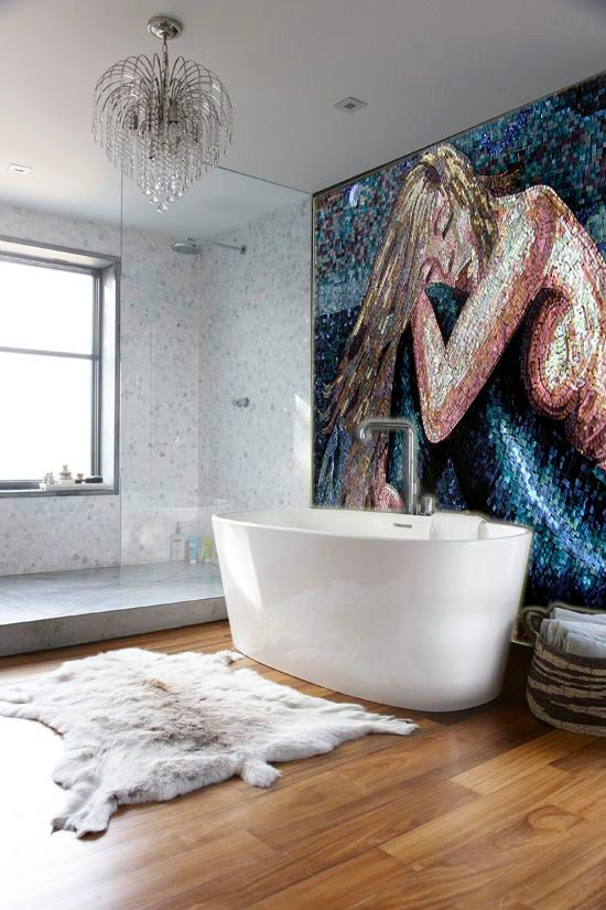 Foto di una stanza da bagno tropicale con piastrelle multicolore e piastrelle a mosaico