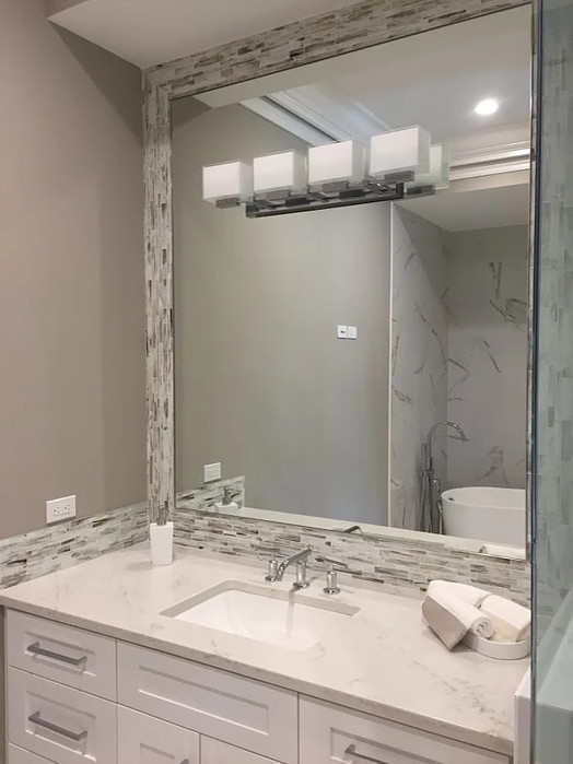 Mosaic Tile framed mirror and backsplash - Contemporary - Bathroom ...