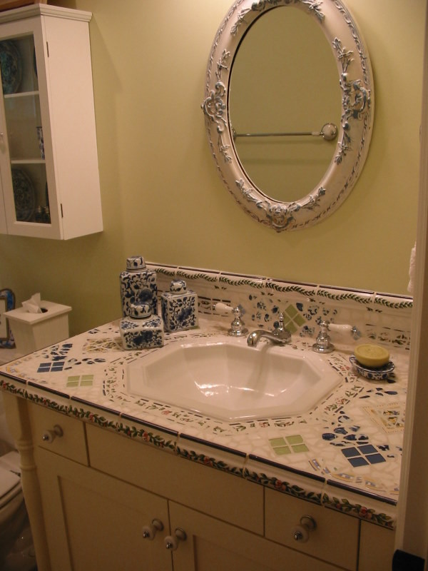 Mosaic Tile Vanity Counter Top Traditional Bathroom Los Angeles