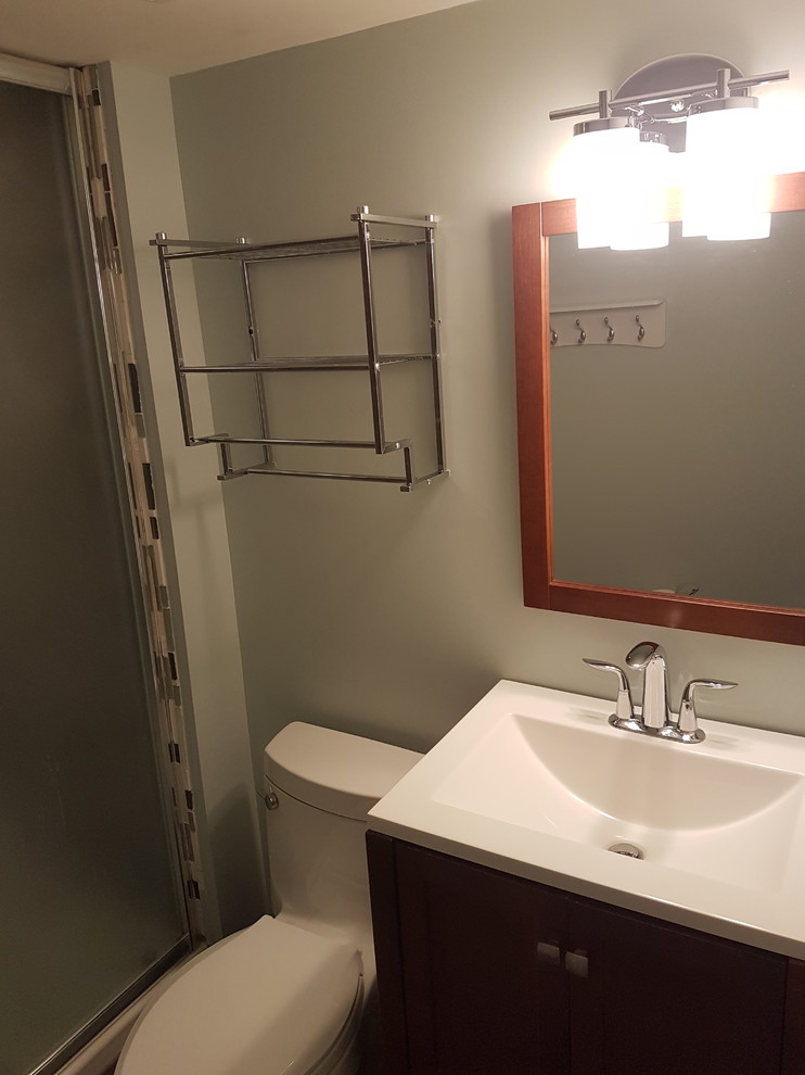 Photo of a small classic bathroom in Edmonton with grey tiles, ceramic tiles and ceramic flooring.