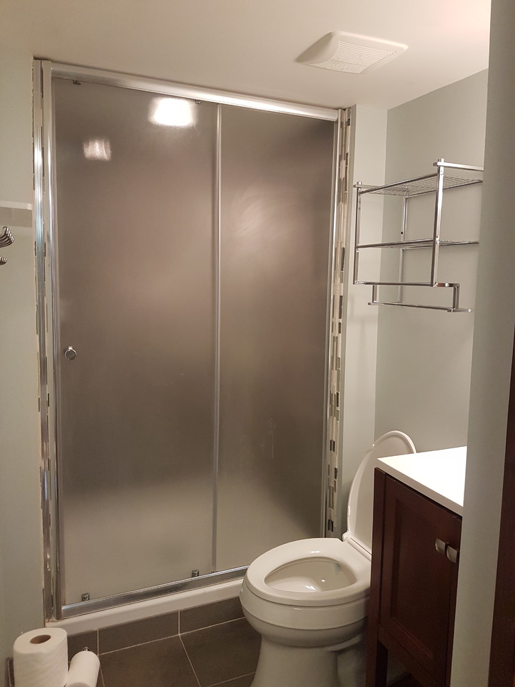 Design ideas for a small classic bathroom in Edmonton with grey tiles, ceramic tiles and ceramic flooring.