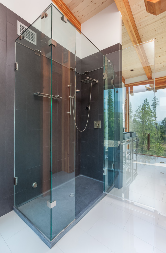 Imagen de cuarto de baño moderno sin sin inodoro con ducha con puerta con bisagras