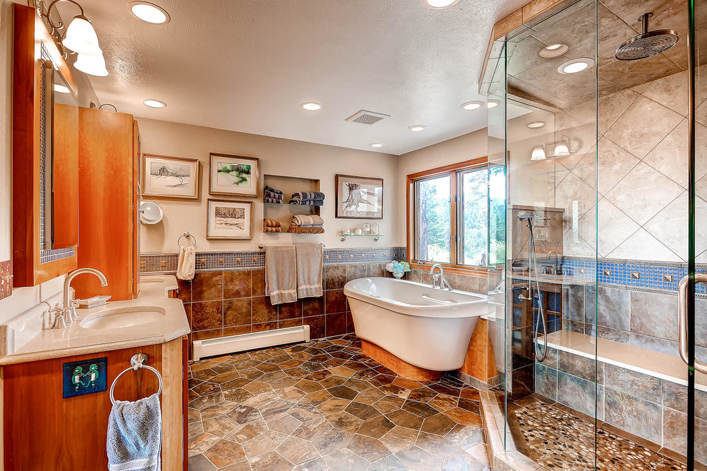 Mountain Views from this Spa Like Master Bath - Rustic - Bathroom ...