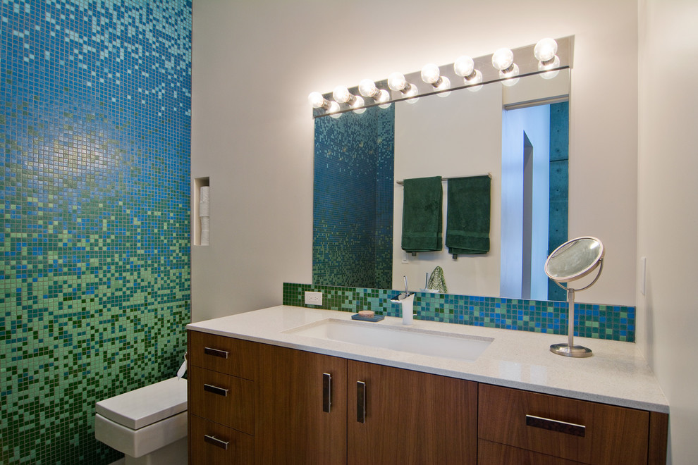 Trendy multicolored tile bathroom photo in Salt Lake City with an undermount sink