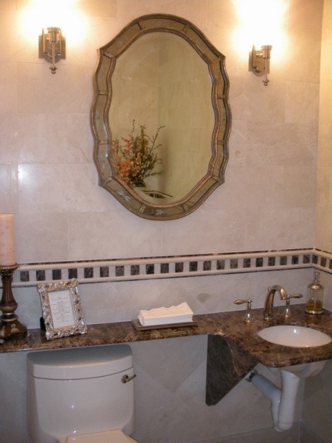 Medium sized traditional shower room bathroom in Huntington with beige tiles.