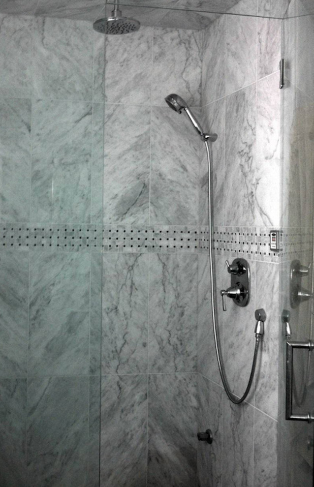 My WorkCustom steam shower in Marble Carrera Modern Bathroom