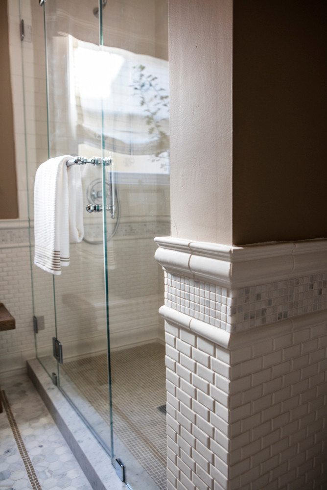 75 White Tile Bathroom with Brown Walls You'll Love - September, | Houzz