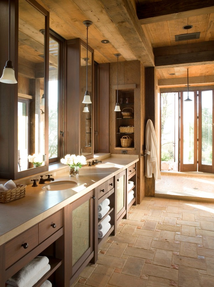 Bathroom - rustic bathroom idea in San Francisco with beige countertops
