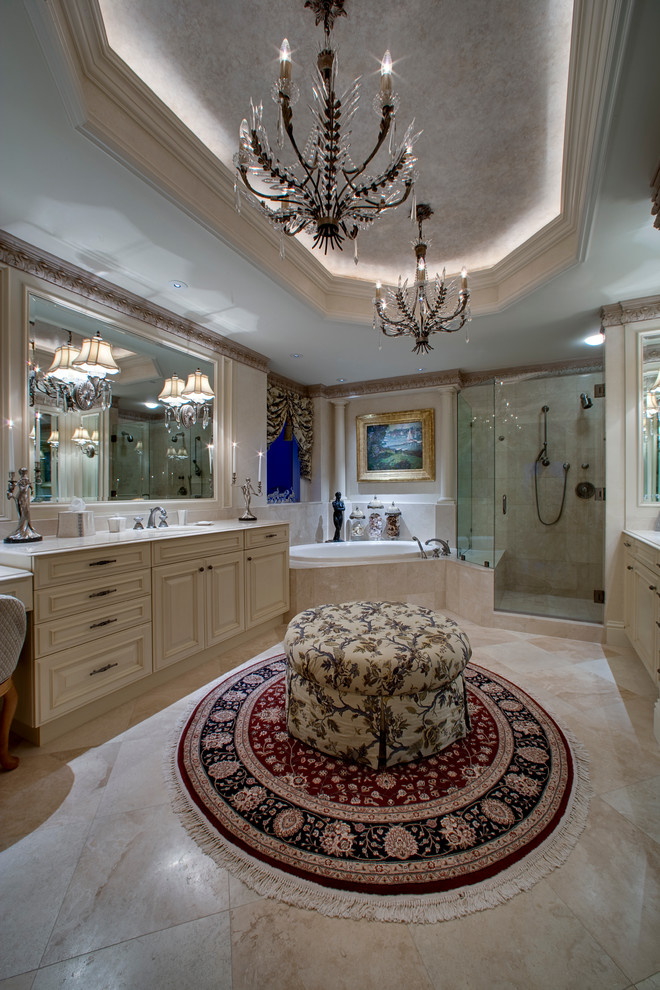 Traditional bathroom in New York with a hinged door.