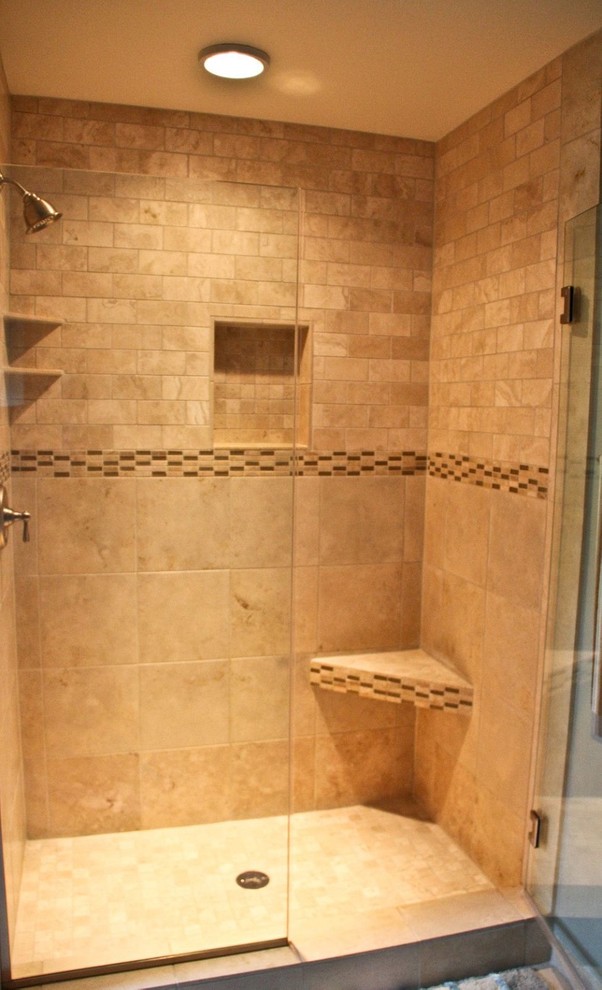 Natural stone walk in shower Traditional Bathroom Milwaukee by