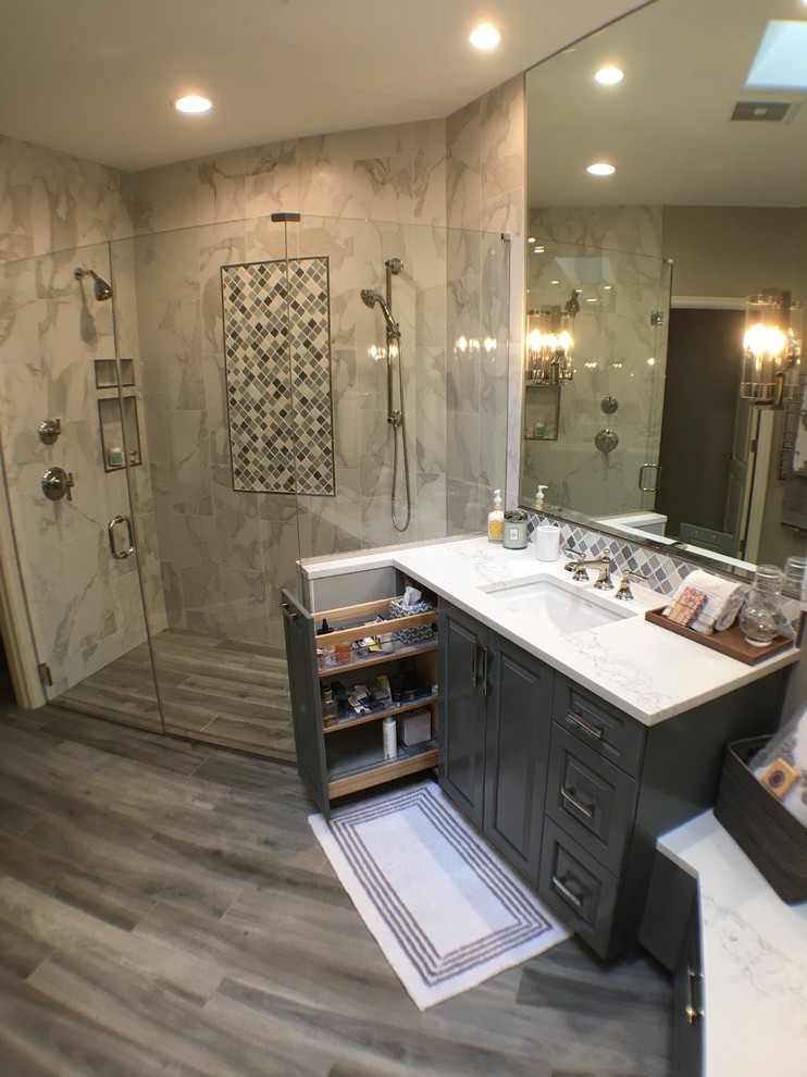 Navigating an awkward bathroom layout Transitional Bathroom