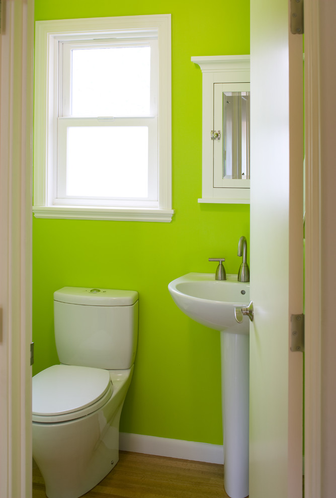 Contemporary bathroom in San Francisco with green walls.