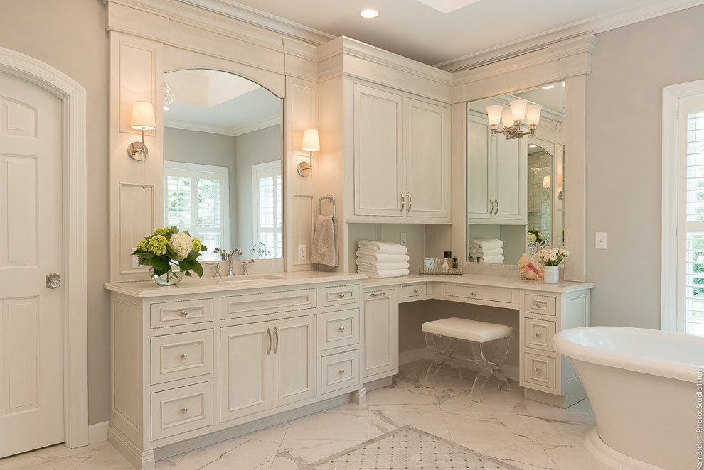 Neutral Bathroom with White Cabinetry and Neutral Tile Colors - Transitional - Bathroom - St ...