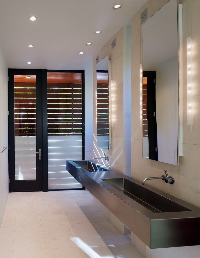 Contemporary bathroom in DC Metro with an integrated sink.