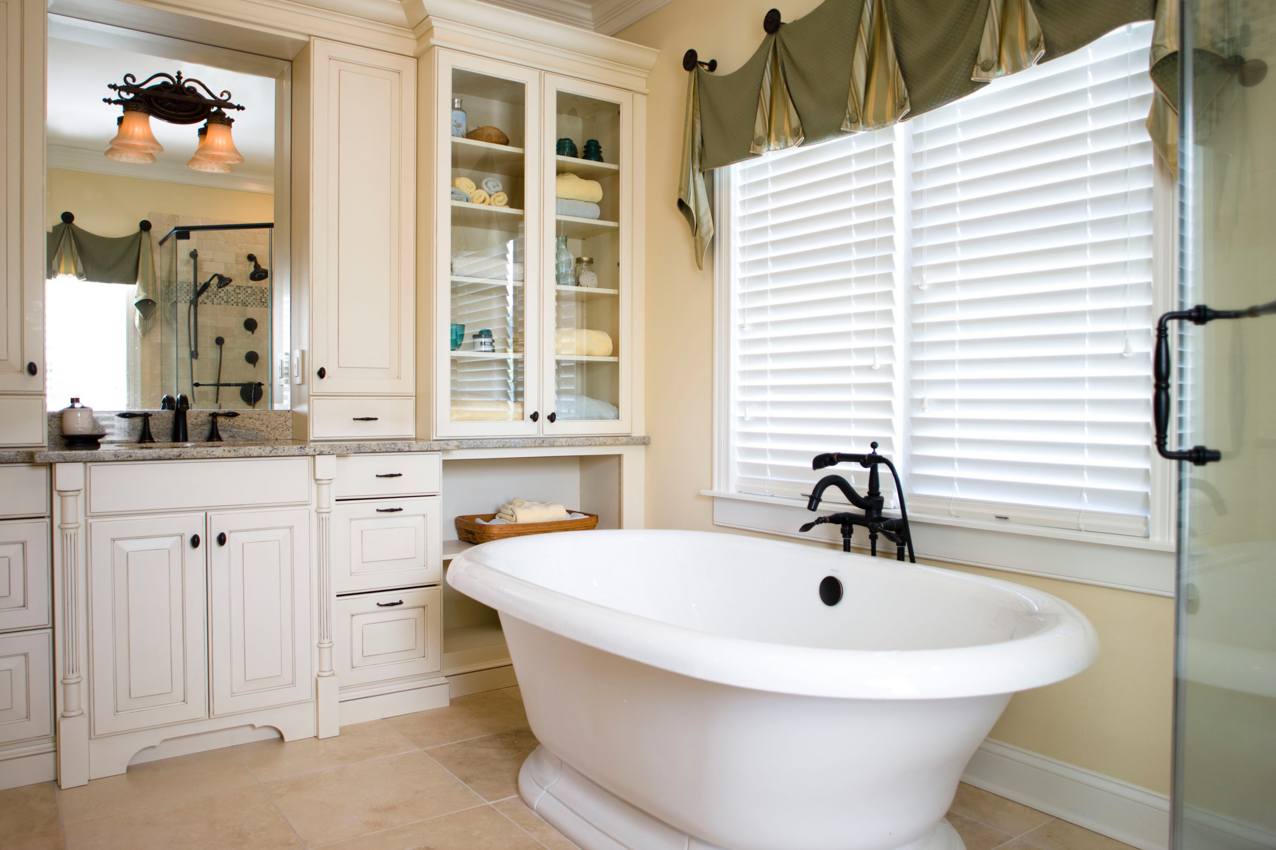 Built-in bathroom storage shelf above jacuzzi bathtub - Traditional -  Bathroom - Detroit - by ASA Cabinets Corp