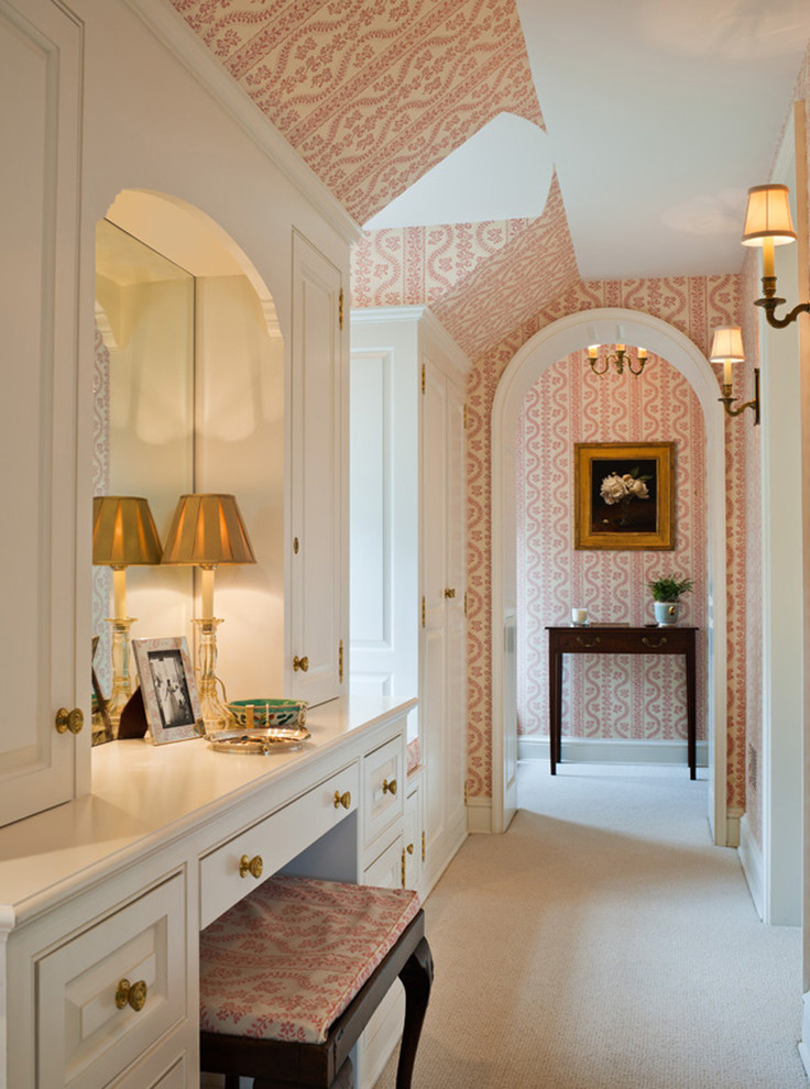 This is an example of a traditional bathroom in Philadelphia with beaded cabinets and white cabinets.