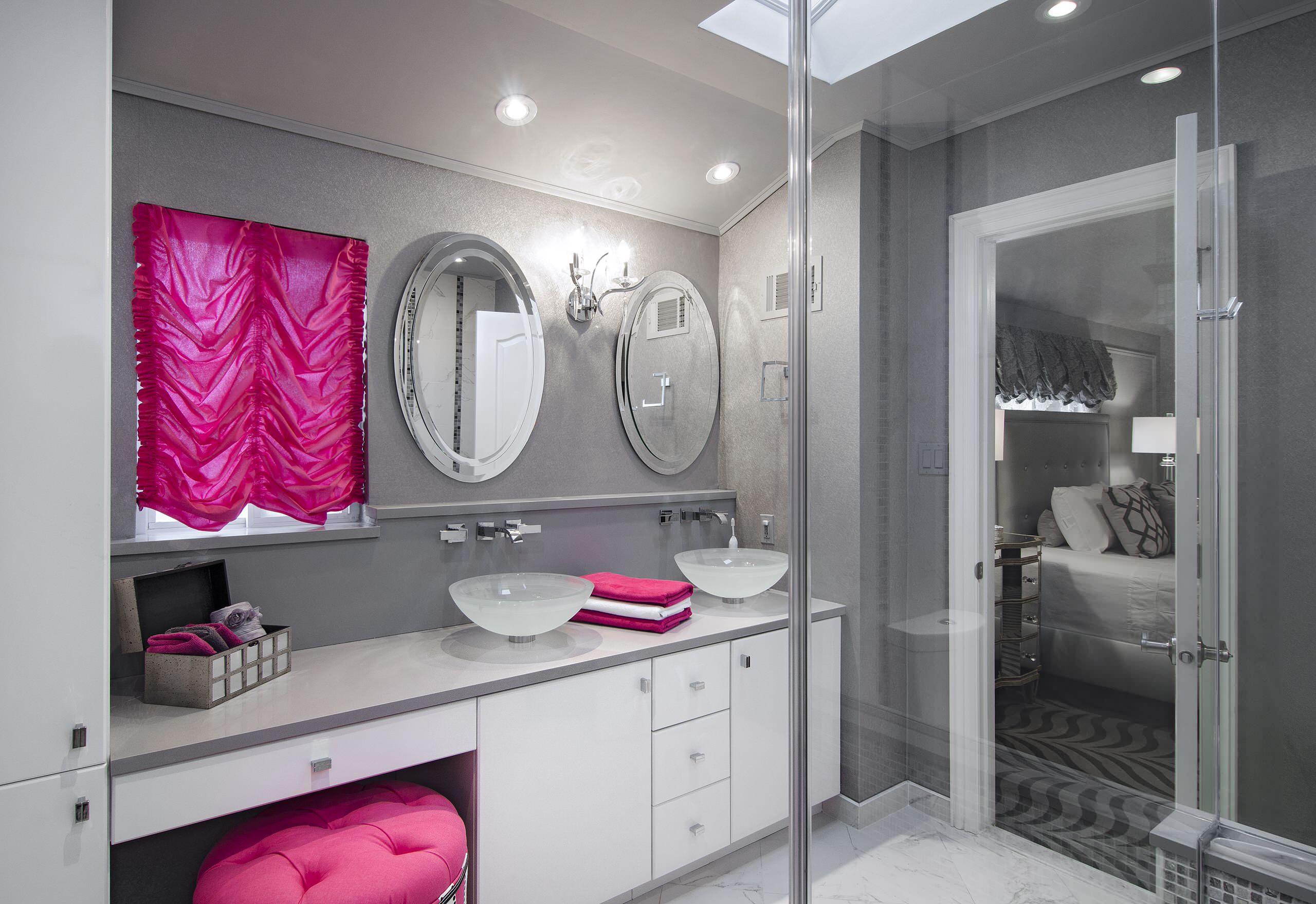 Pink and grey on sale bathroom