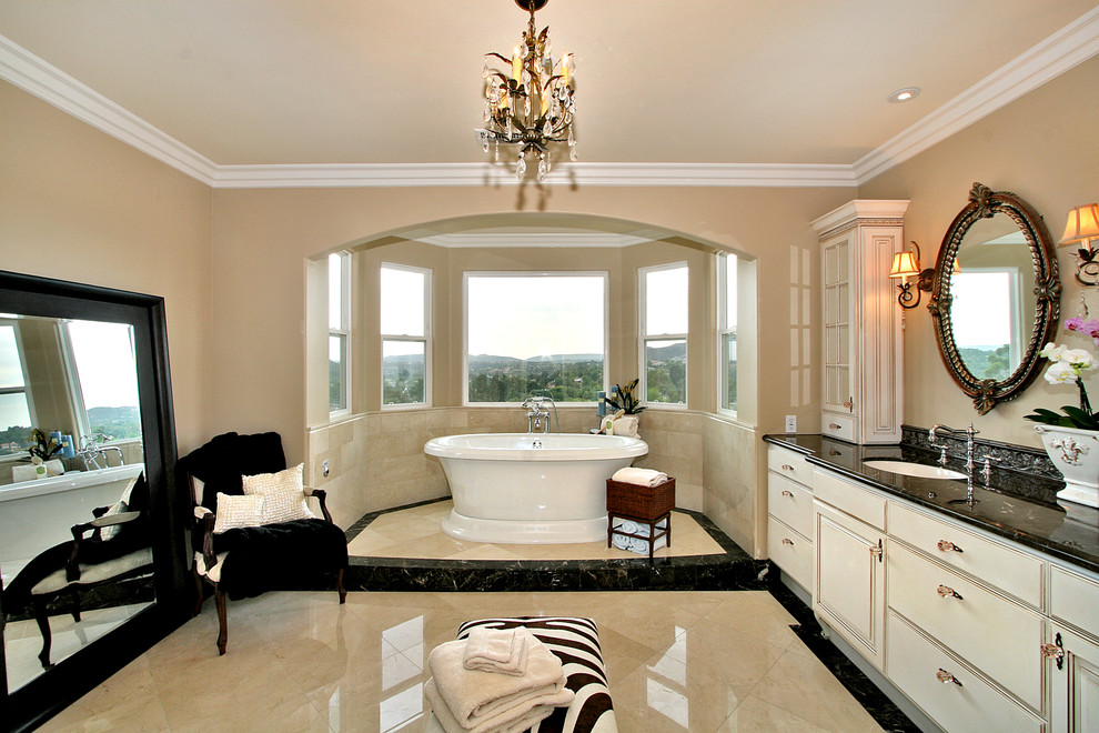Inspiration for a contemporary freestanding bathtub remodel in San Diego