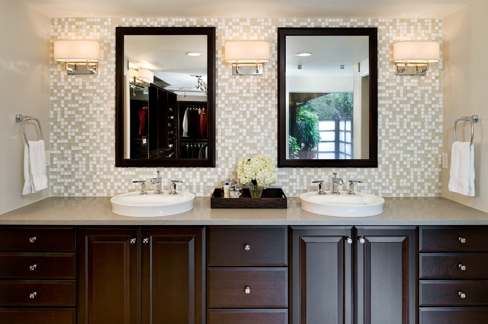 Photo of a contemporary bathroom in Portland with mosaic tiles.