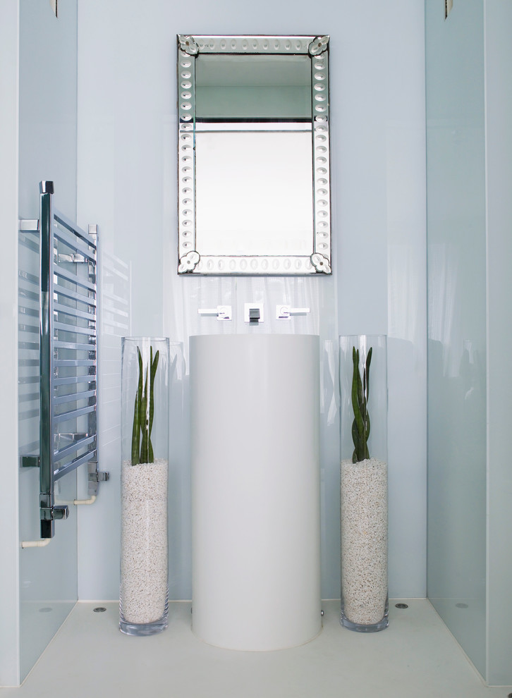 Bathroom - contemporary bathroom idea in London with an integrated sink