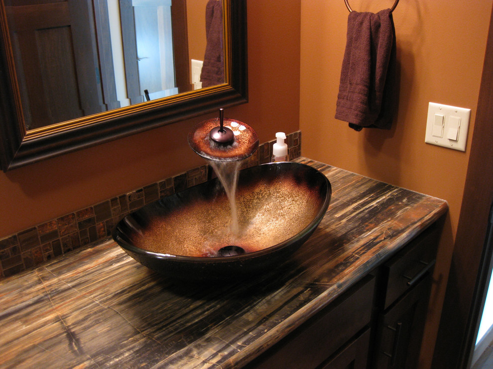 Example of a trendy bathroom design in Phoenix with a vessel sink