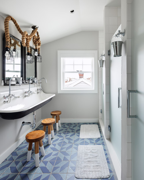 Nautical Elegance: Boys Bathroom Inspirations with Blue Geometric Tiles