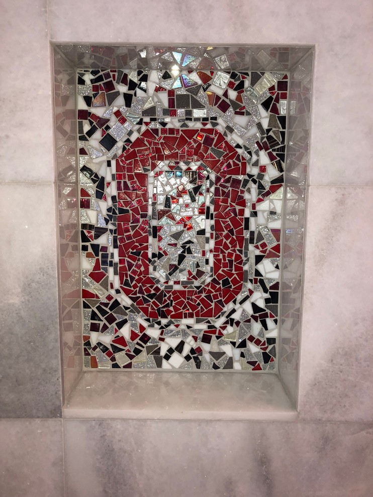 Ispirazione per una stanza da bagno padronale boho chic con piastrelle multicolore e piastrelle a mosaico