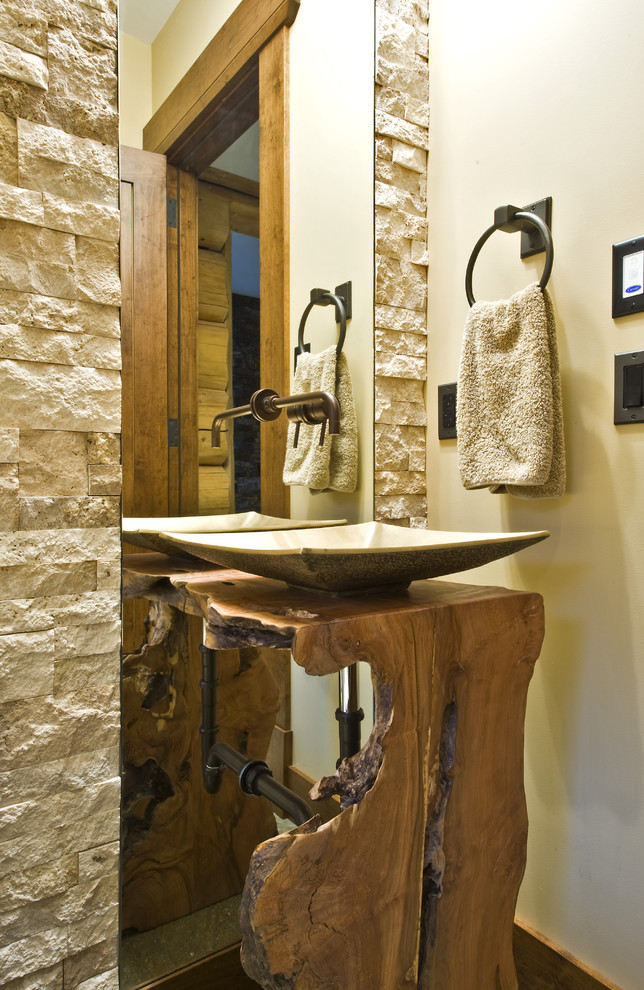 Mountain style bathroom photo in Vancouver with a vessel sink