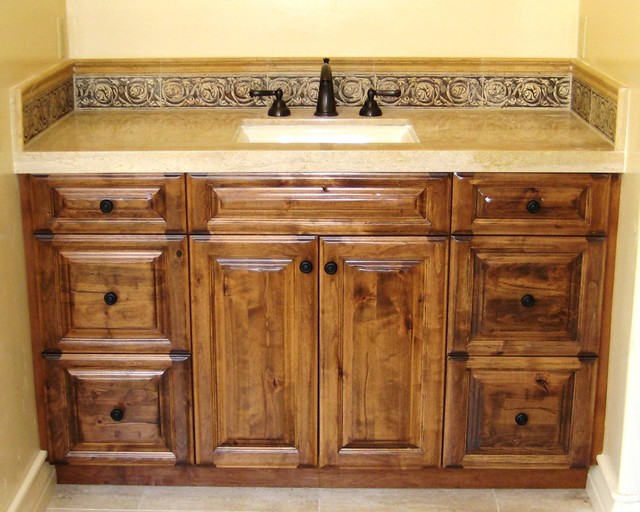 Old World Tuscan Guest Vanity Mediterranean Bathroom Los Angeles