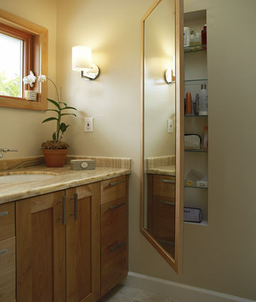 Built-ins Boost Storage in Small Bathrooms