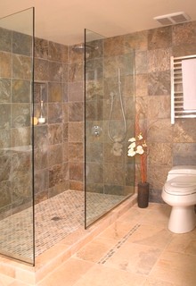 Open Concept Bathroom with Doorless, Curbless Showers - Normandy Remodeling