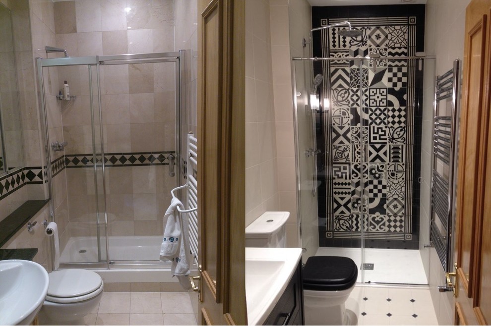 Design ideas for a traditional bathroom in Berkshire with multi-coloured tiles and a built-in shower.