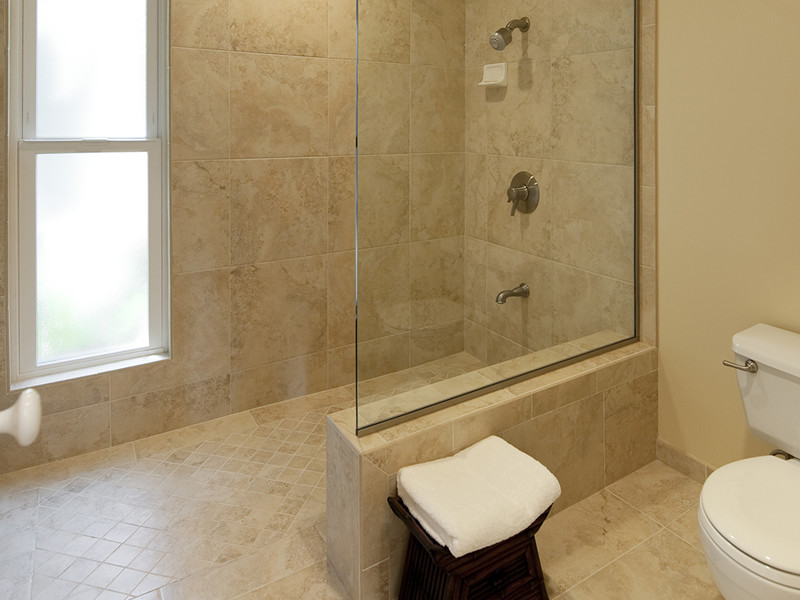 Design ideas for a contemporary bathroom in Orange County with a built-in shower.