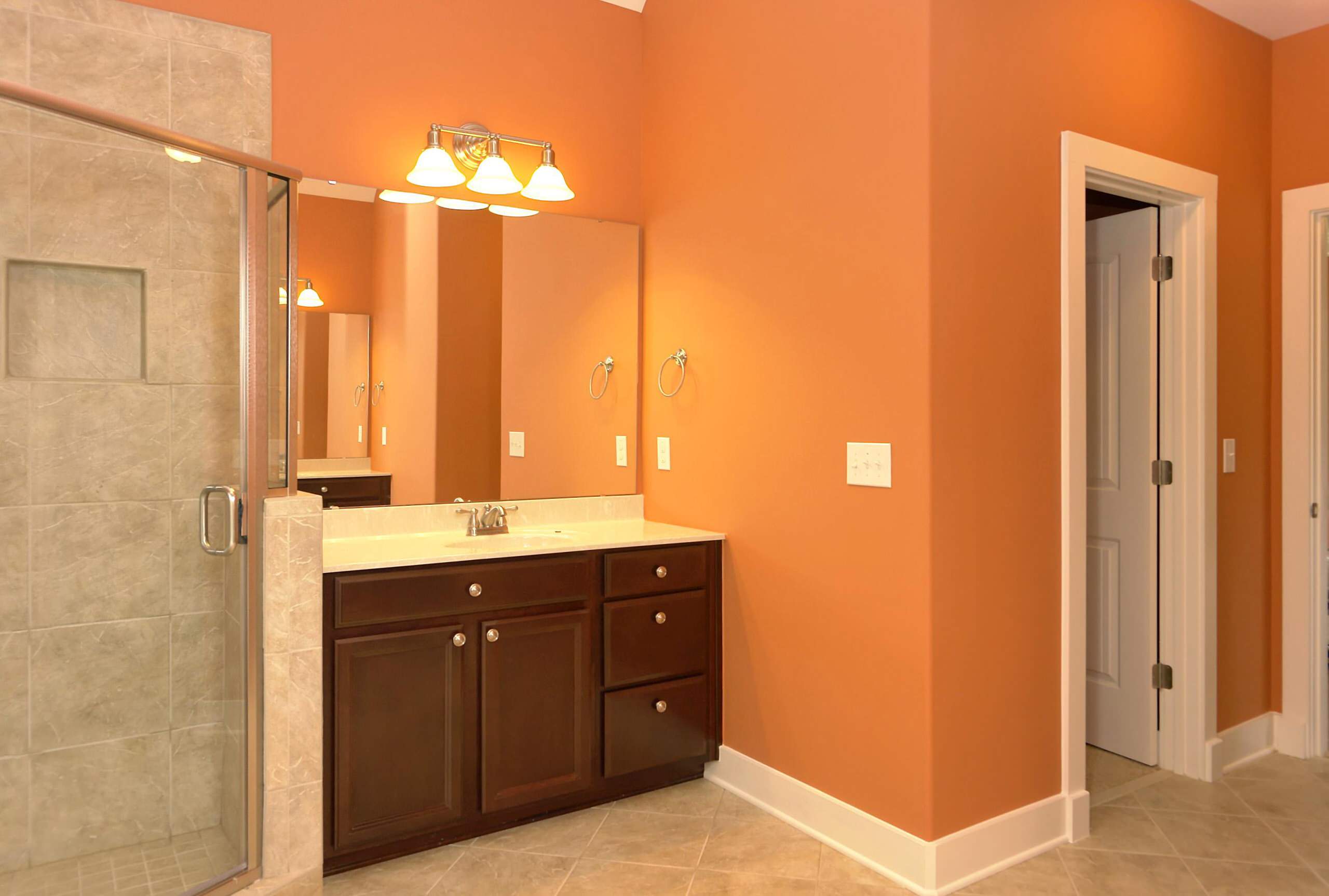 orange and beige bathroom