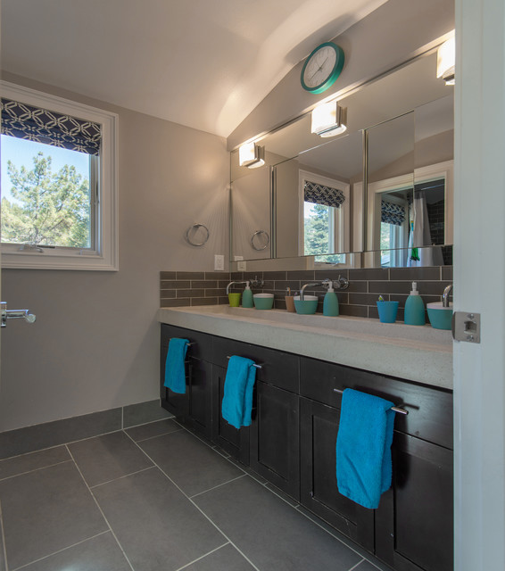 Orinda Residence Concrete Trough Sink for Three Traditional
