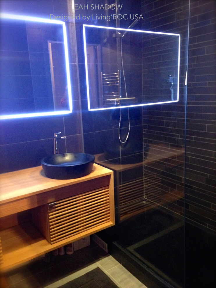 Idee per una stanza da bagno padronale contemporanea di medie dimensioni con lavabo a bacinella