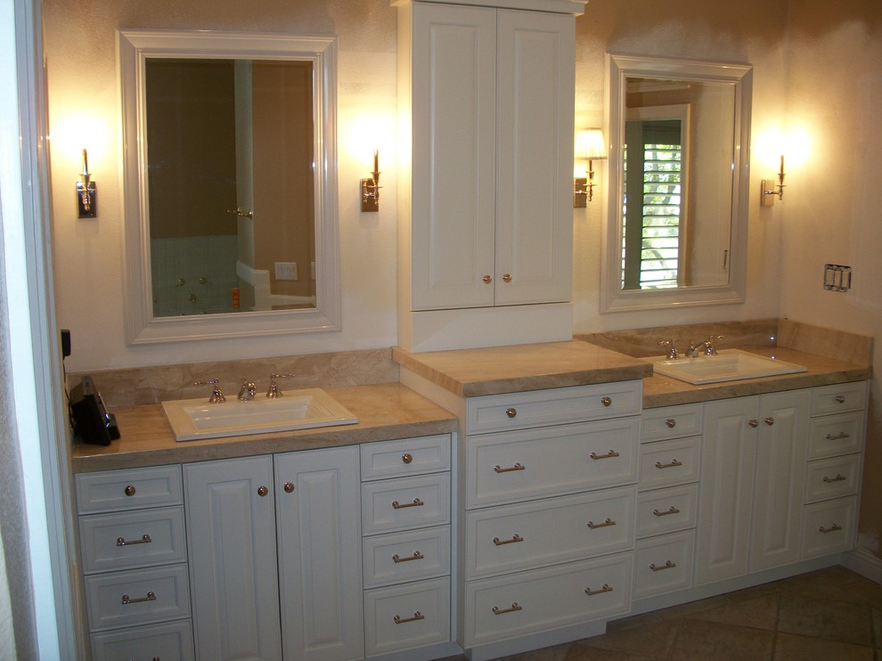 Painted White Master Bathroom Vanity with Tower Contemporary