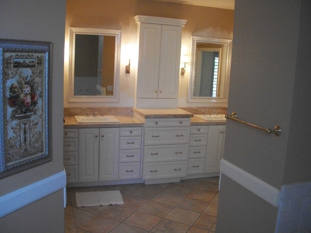 Painted White Master Bathroom Vanity with Tower Contemporary