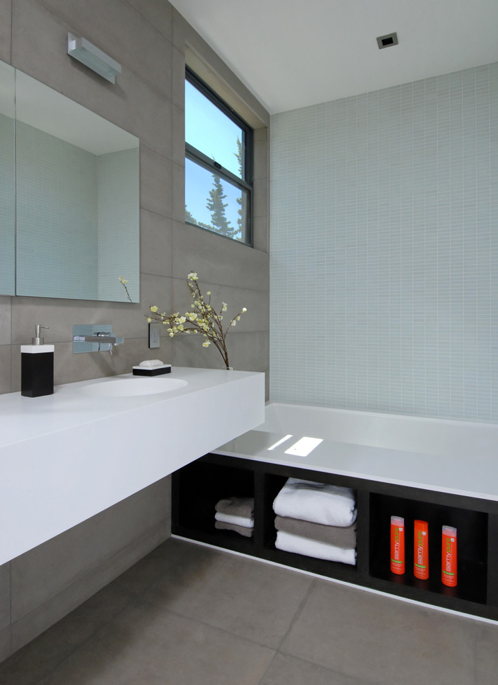 Example of a trendy bathroom design in San Francisco with an integrated sink