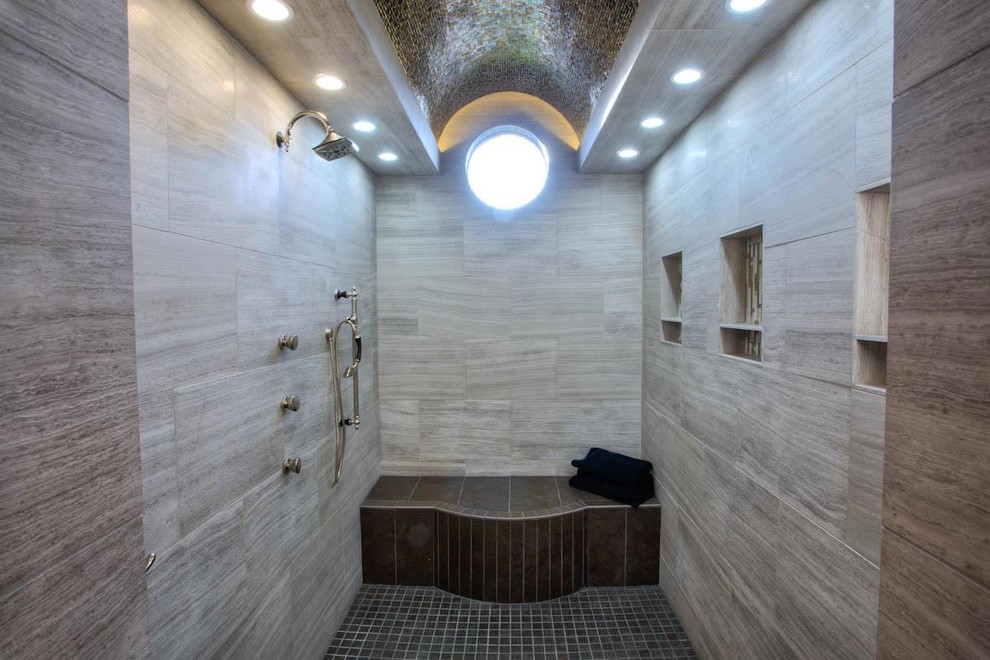 Contemporary bathroom in Oklahoma City with an alcove shower.