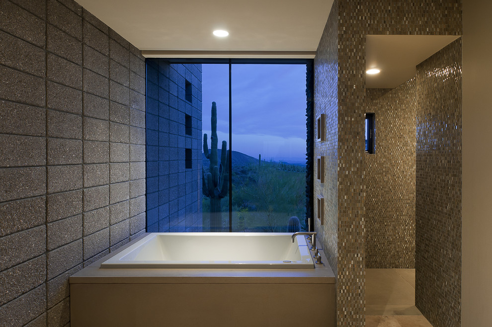 Southwest brown tile and mosaic tile bathroom photo in Phoenix