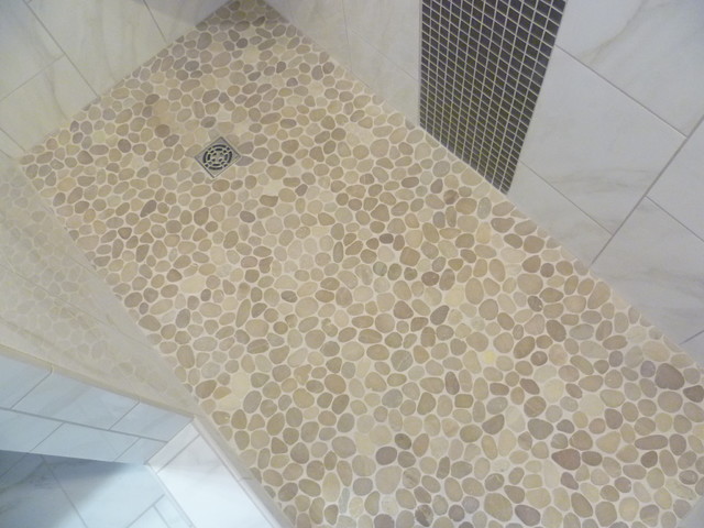 Pebble Floor Bathroom Contemporary, Flat Pebble Tile Shower Floor