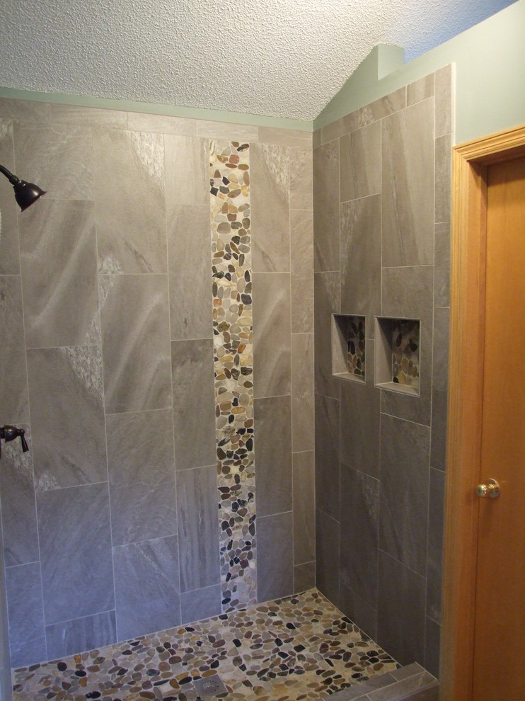 Pebble Shower Floor in Chanhassen, MN Rustic Bathroom Minneapolis