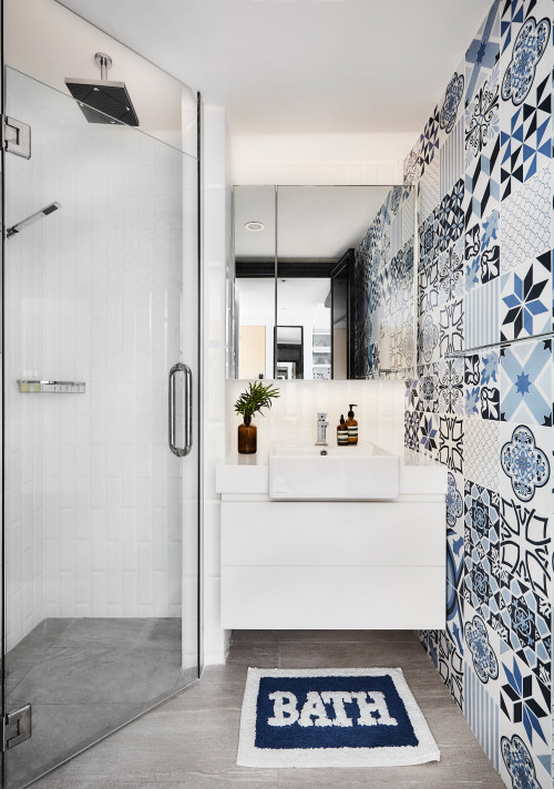 Small Modern Bathroom Design with Patchwork Tile Ideas